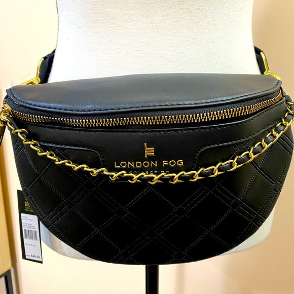 London Fog Handbags - Black Leather Belt Bag NWT